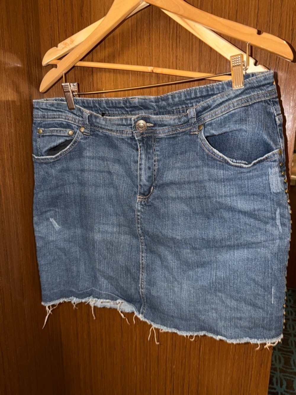 Evolution beaded Blue Denim Mini Skirt with Raw Hem